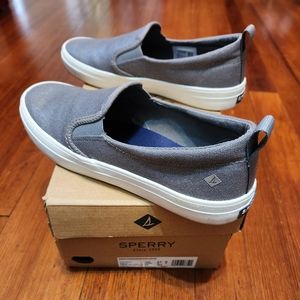 Sperry Crest Twin Gore Textile Sparkle Slip On Sneaker in Silver size 8.5
